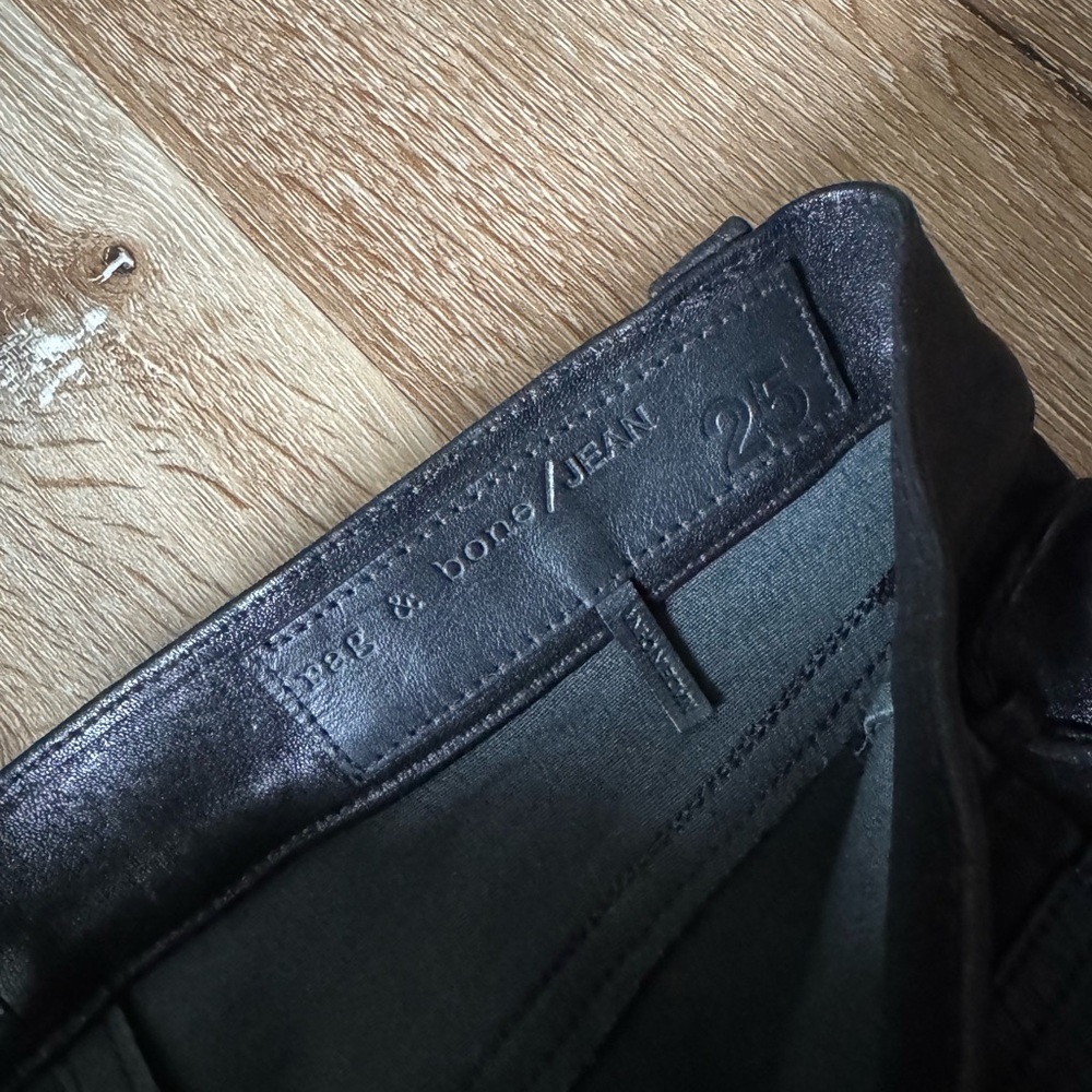 Rag & Bone Kiku high rise‎ Lamb Leather Black Lace-Up Skinny Pants size 25 - Picture 9 of 12